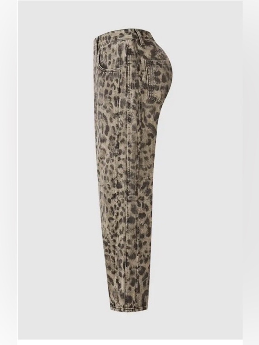 Flamingals Leopard Stitch Detail Mid Rise Barrel Leg Crop Jeans Size Large NWT - Picture 9 of 15